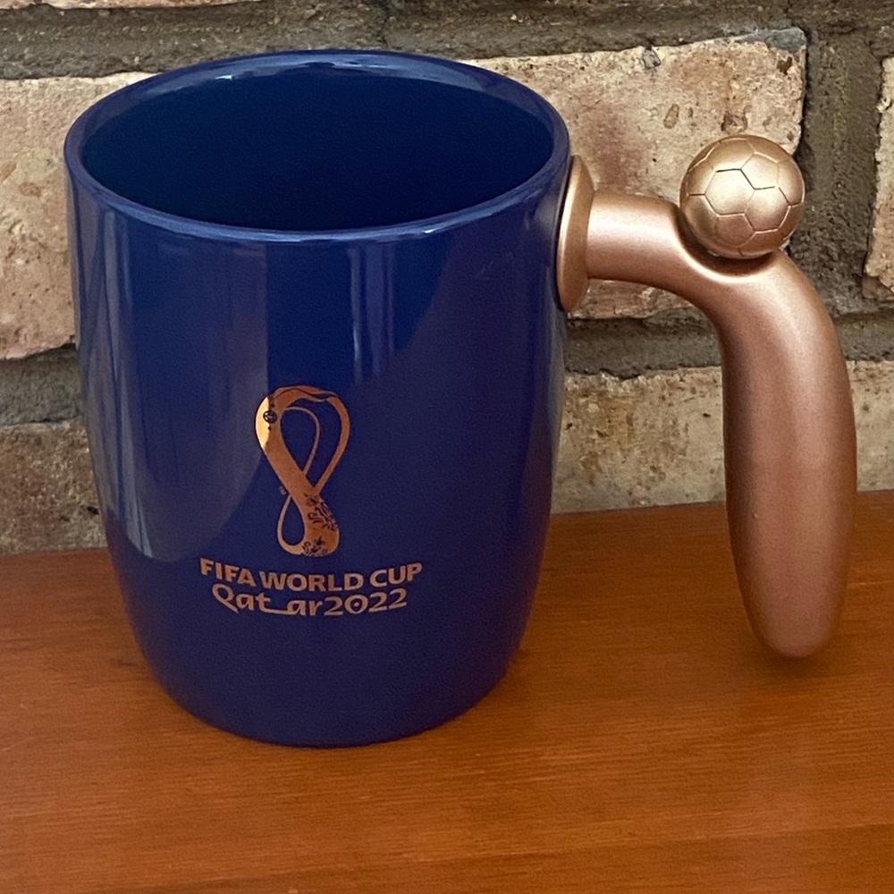 Royal Blue Gold Handle FIFA World Cup‎ 2022 Qatar Trophy Coffee Mug